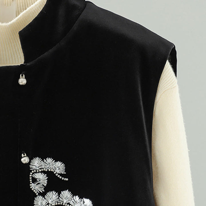 Buddha Stonesの白い花の刺繍模様のレディースノースリーブベストウエストコート - image 3