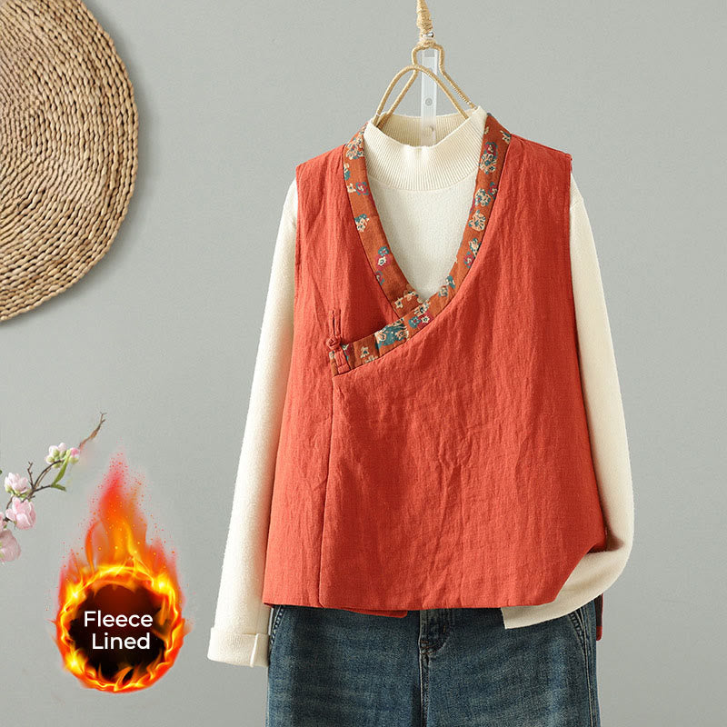 Buddha Stonesの花柄Vネックフロッグボタンレディースノースリーブベストウエストコート - トマト - US8-10，UK/AU12-14，EU40-42 (2XL) - image 0