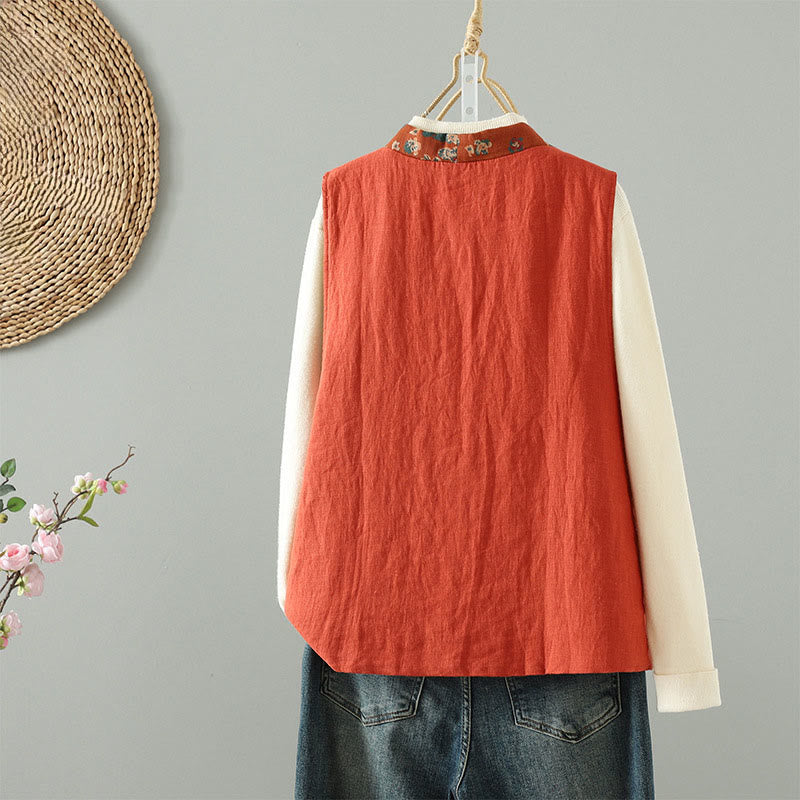 Buddha Stonesの花柄Vネックフロッグボタンレディースノースリーブベストウエストコート - image 2