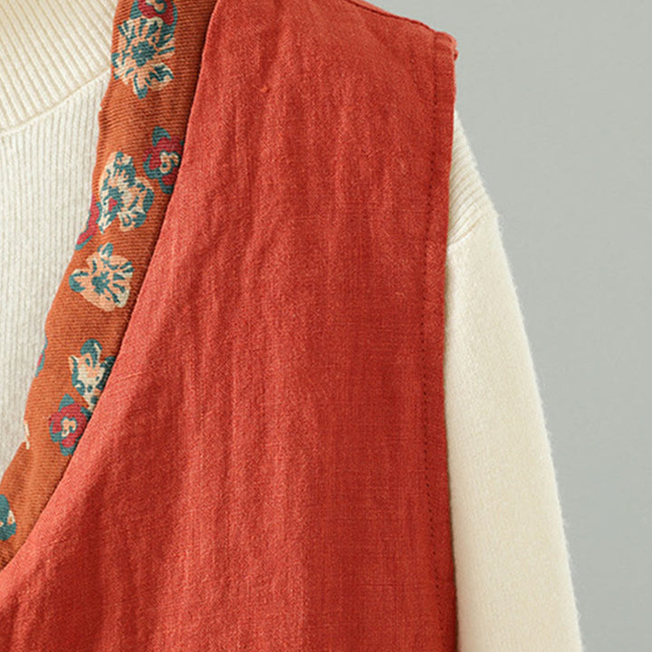 Buddha Stonesの花柄Vネックフロッグボタンレディースノースリーブベストウエストコート - image 5