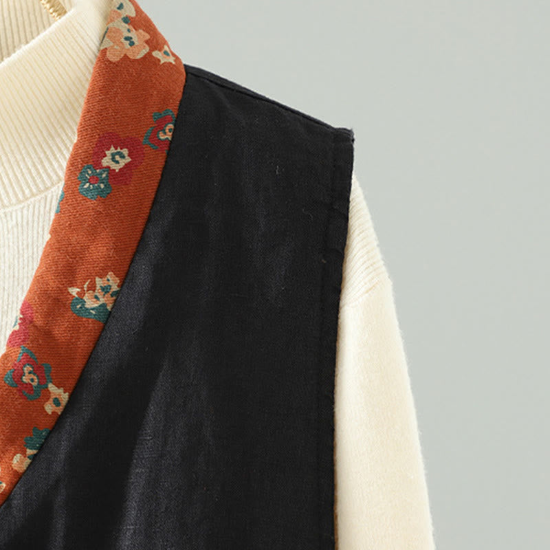 Buddha Stonesの花柄Vネックフロッグボタンレディースノースリーブベストウエストコート - image 17