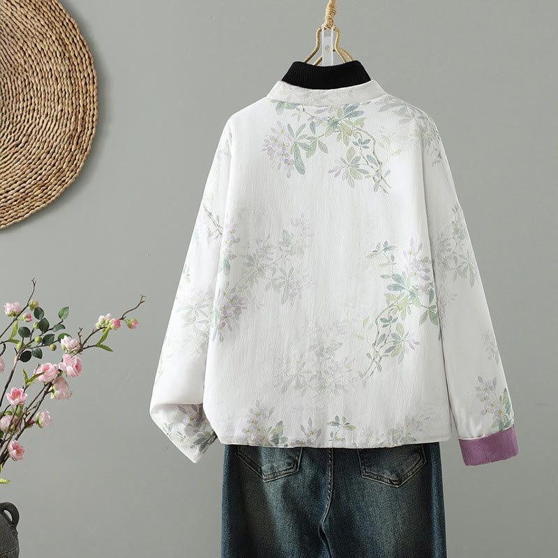 Buddha Stonesレディース パープルフラワーリーフ フロッグボタンデザイン 長袖 サーマルジャケット - image 1