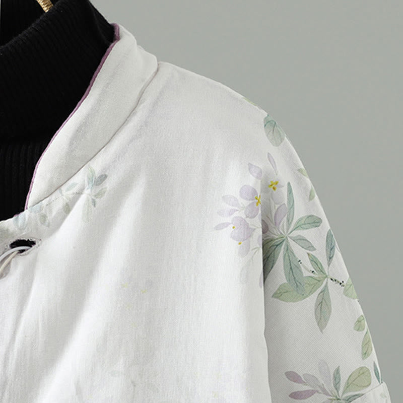 Buddha Stonesレディース パープルフラワーリーフ フロッグボタンデザイン 長袖 サーマルジャケット - image 4