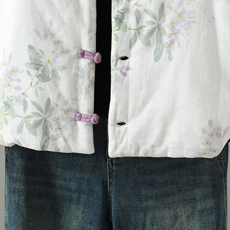 Buddha Stonesレディース パープルフラワーリーフ フロッグボタンデザイン 長袖 サーマルジャケット - image 5