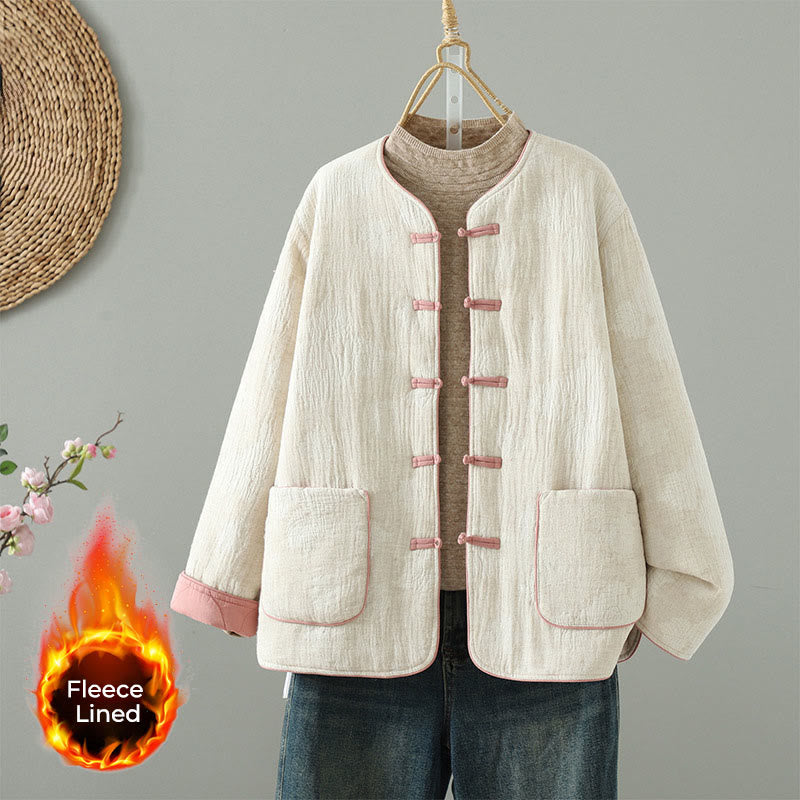 Buddha Stonesレディース ベージュ フロッグボタン 長袖 サーマルジャケット ポケット付き - 雪 - US8-10，UK/AU12-14，EU40-42 (2XL) - image 0