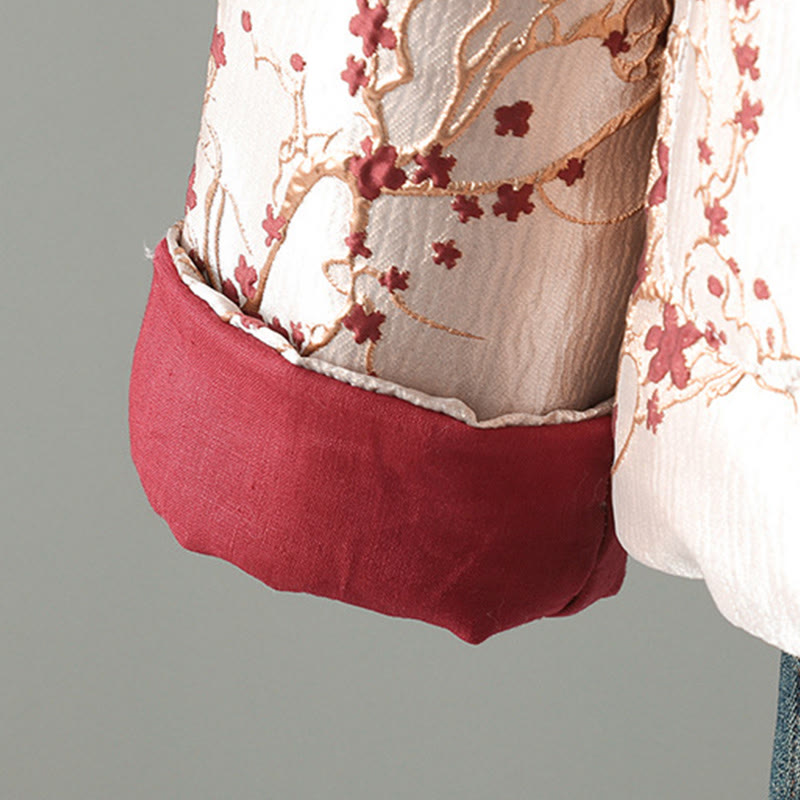 Buddha Stonesと赤い花、つるボタンのデザイン、ポケット付き長袖サーマルレディースジャケット - image 8