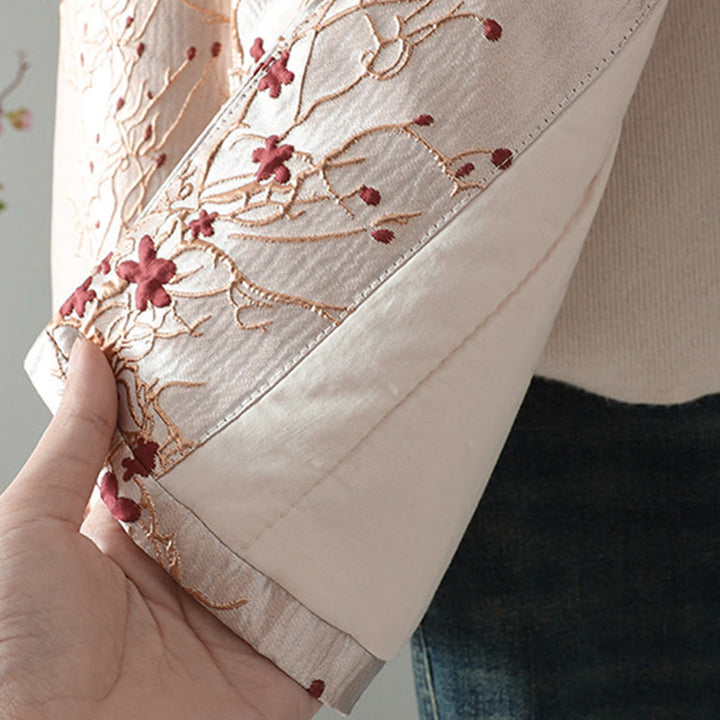 Buddha Stonesと赤い花、つるボタンのデザイン、ポケット付き長袖サーマルレディースジャケット - image 7