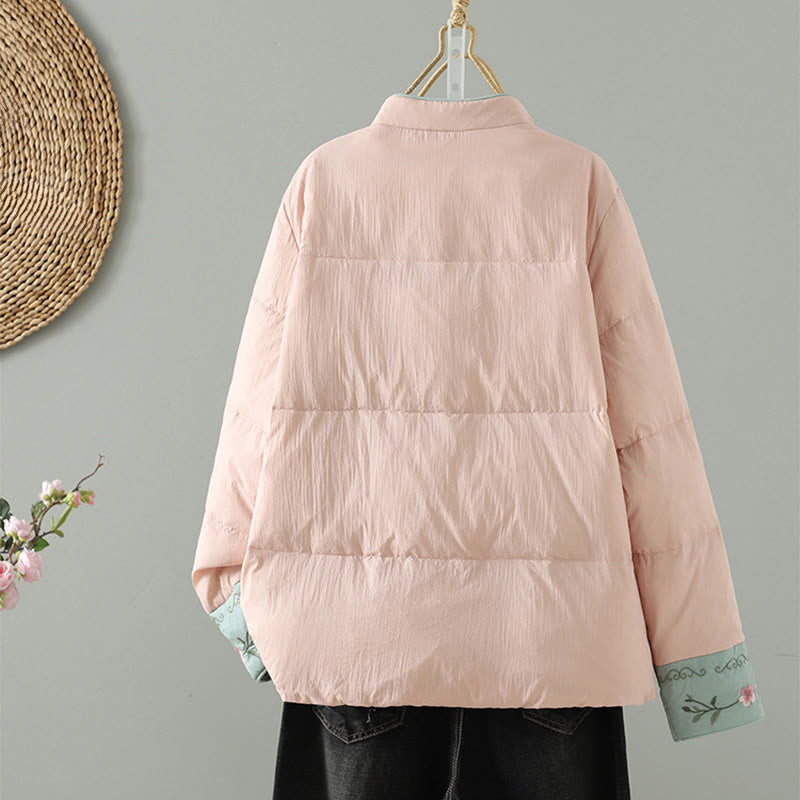 Buddha Stones桃の花刺繍 カエルボタン 長袖 保温 レディース ジャケット ポケット付き - image 2