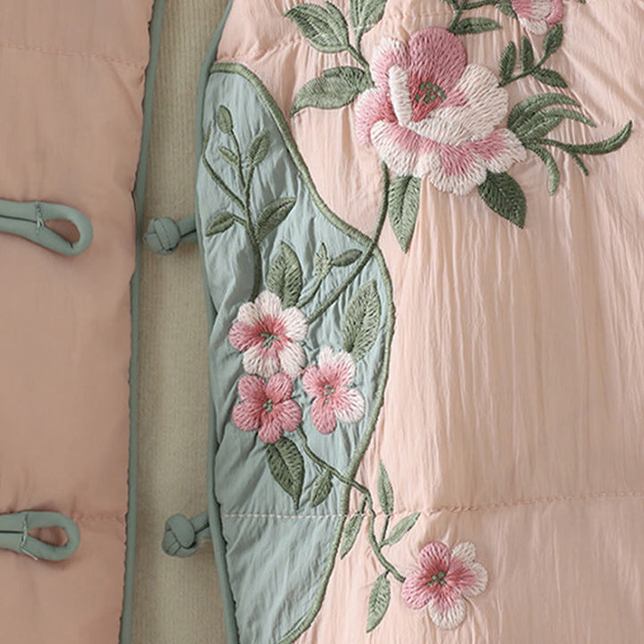 Buddha Stones桃の花刺繍 カエルボタン 長袖 保温 レディース ジャケット ポケット付き - image 6