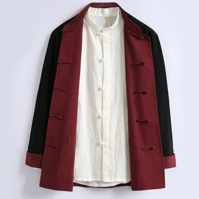 Buddha Stones春の中国風リバーシブルメンズフロッグボタンコットン長袖ジャケット - image 5