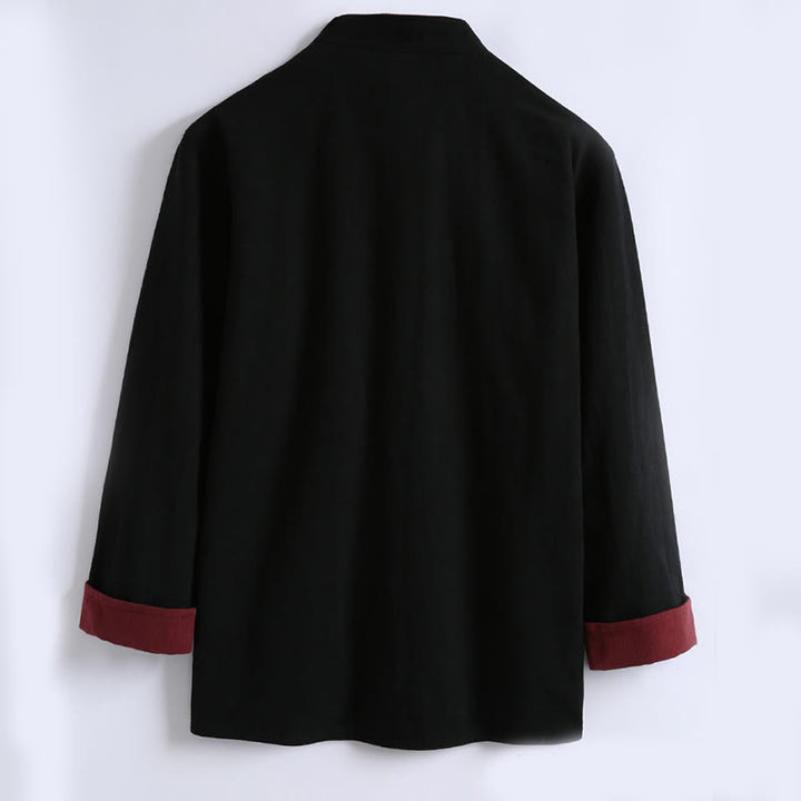 Buddha Stones春の中国風リバーシブルメンズフロッグボタンコットン長袖ジャケット - image 4