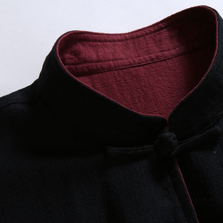 Buddha Stones春の中国風リバーシブルメンズフロッグボタンコットン長袖ジャケット - image 6