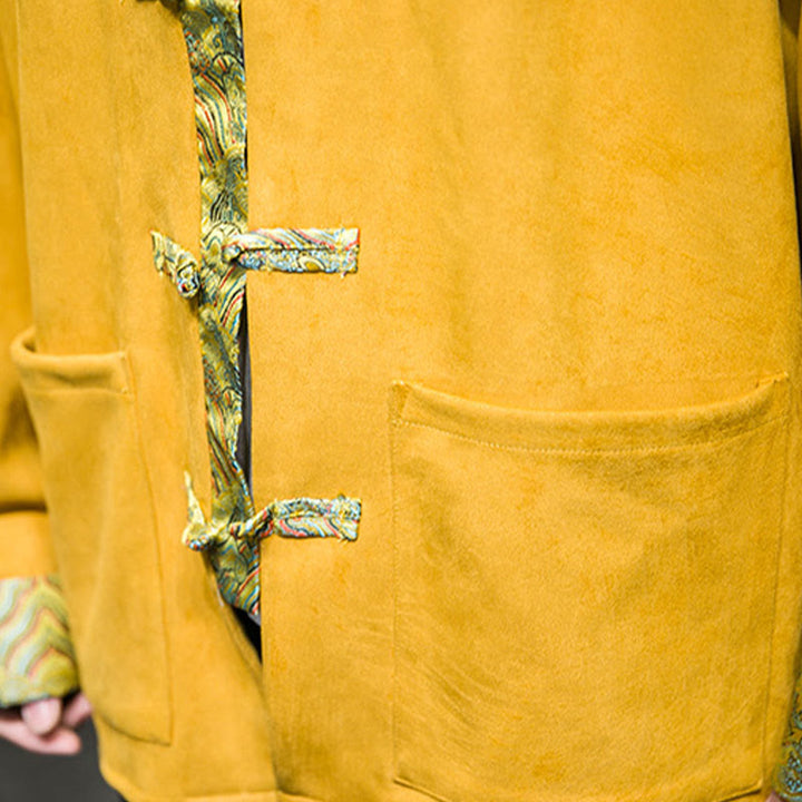 Buddha Stones秋の波模様 カエルボタン 長袖 メンズ スエード コットン ジャケット ポケット付き - image 12