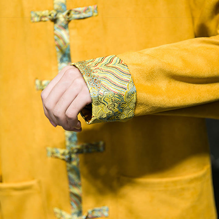 Buddha Stones秋の波模様 カエルボタン 長袖 メンズ スエード コットン ジャケット ポケット付き - image 13