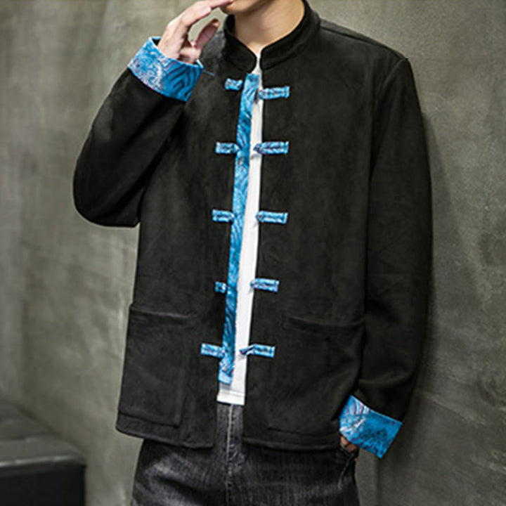 Buddha Stones秋の波模様 カエルボタン 長袖 メンズ スエード コットン ジャケット ポケット付き - image 20