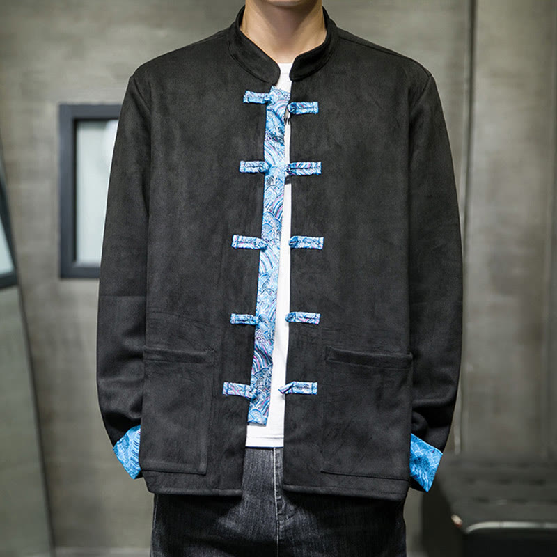 Buddha Stones秋の波模様 カエルボタン 長袖 メンズ スエード コットン ジャケット ポケット付き - image 21