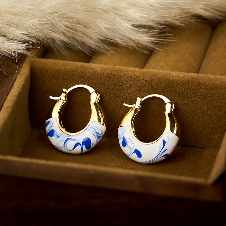 Buddha Stones銅メッキ 18Kゴールドエナメル釉 ヒーリングラッキー U字型イヤリング - image 1