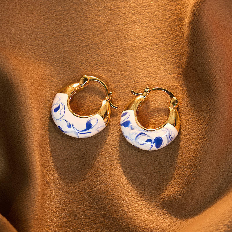 Buddha Stones銅メッキ 18Kゴールドエナメル釉 ヒーリングラッキー U字型イヤリング - image 4