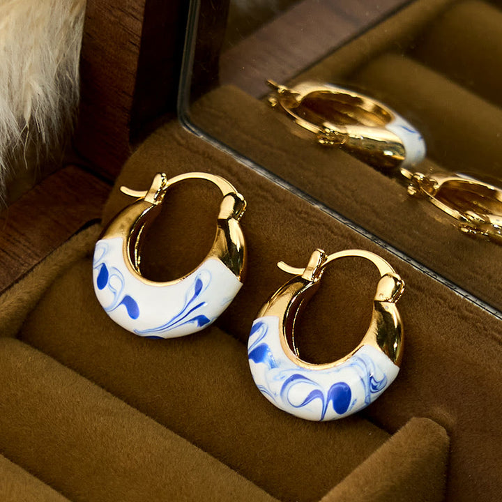 Buddha Stones銅メッキ 18Kゴールドエナメル釉 ヒーリングラッキー U字型イヤリング - image 2