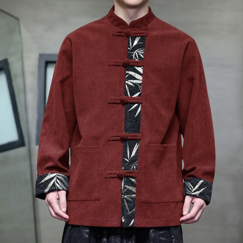 Buddha Stones秋 竹 カエルボタン 長袖 メンズ コーデュロイ コットン ジャケット ポケット付き - image 2