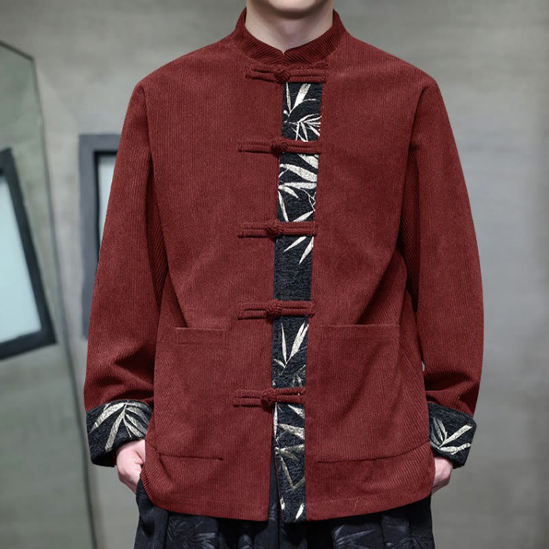 Buddha Stones秋 竹 カエルボタン 長袖 メンズ コーデュロイ コットン ジャケット ポケット付き - image 3