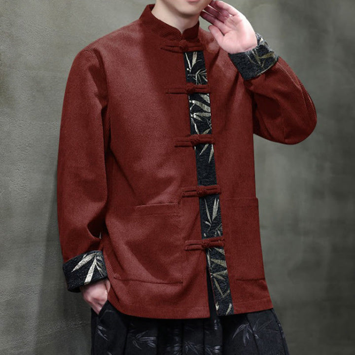 Buddha Stones秋 竹 カエルボタン 長袖 メンズ コーデュロイ コットン ジャケット ポケット付き - image 1