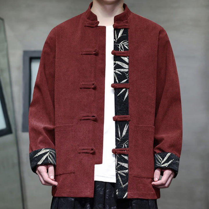 Buddha Stones秋 竹 カエルボタン 長袖 メンズ コーデュロイ コットン ジャケット ポケット付き - image 4