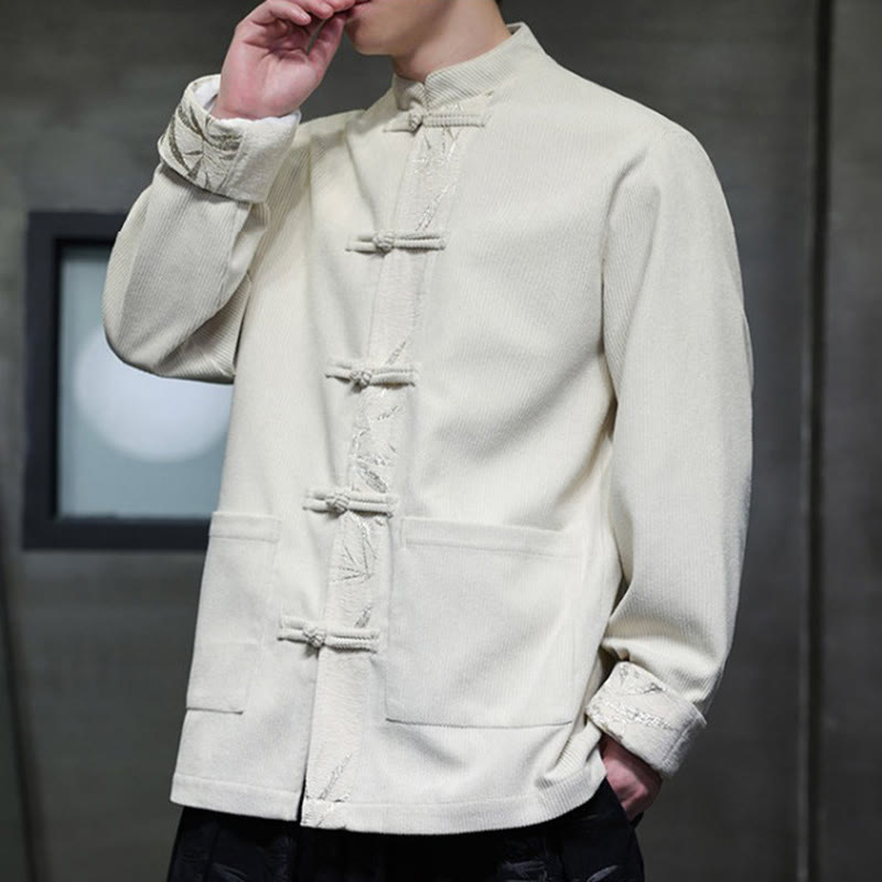 Buddha Stones秋 竹 カエルボタン 長袖 メンズ コーデュロイ コットン ジャケット ポケット付き - image 18