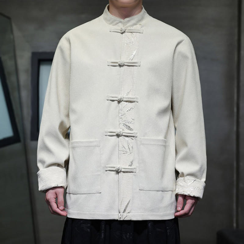 Buddha Stones秋 竹 カエルボタン 長袖 メンズ コーデュロイ コットン ジャケット ポケット付き - image 23