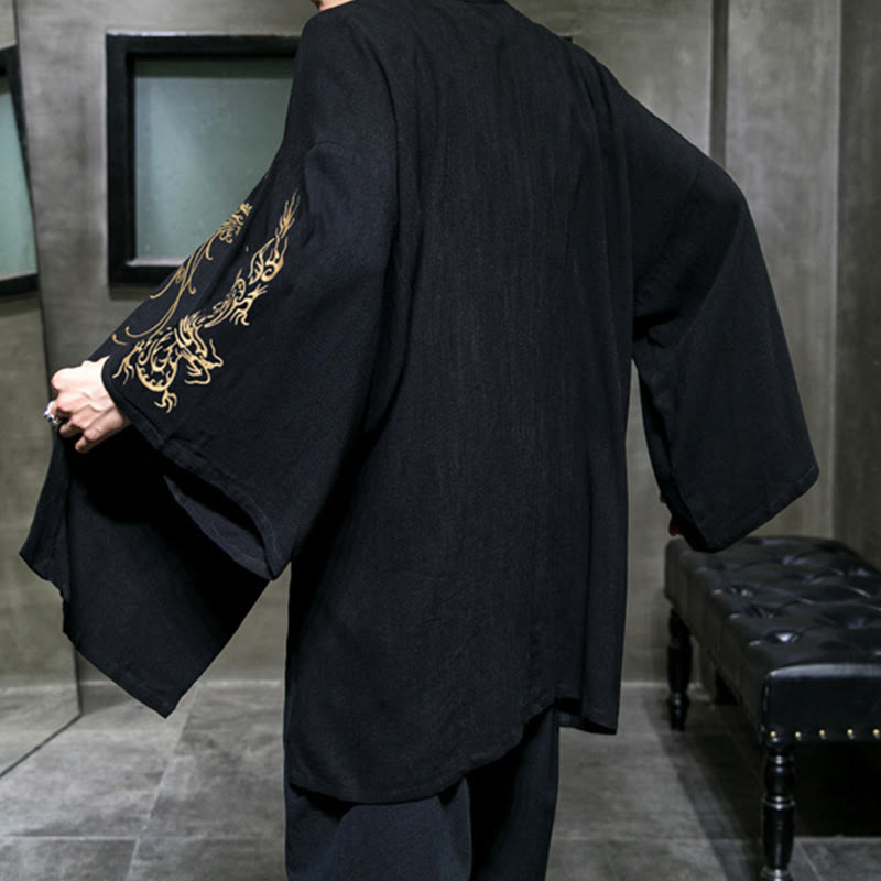 Buddha Stones龍鳳凰前開き長袖ジャケットメンズコットン着物 - image 4