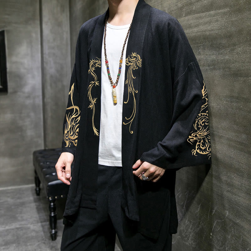 Buddha Stones龍鳳凰前開き長袖ジャケットメンズコットン着物 - image 3