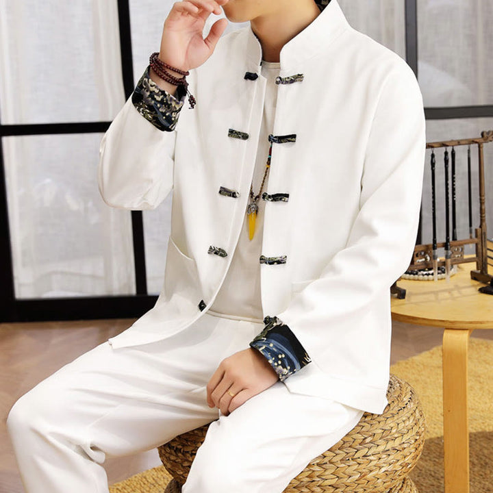 Buddha Stones 2点セット 唐装 カエルボタン メンズ ウェーブ 長袖 シャツ パンツ 衣装セット - image 7