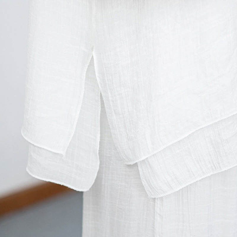 Buddha Stones 2点セット ホワイト 長袖 Vネック シャツ ワイドレッグパンツ 瞑想 レディース セット - image 14