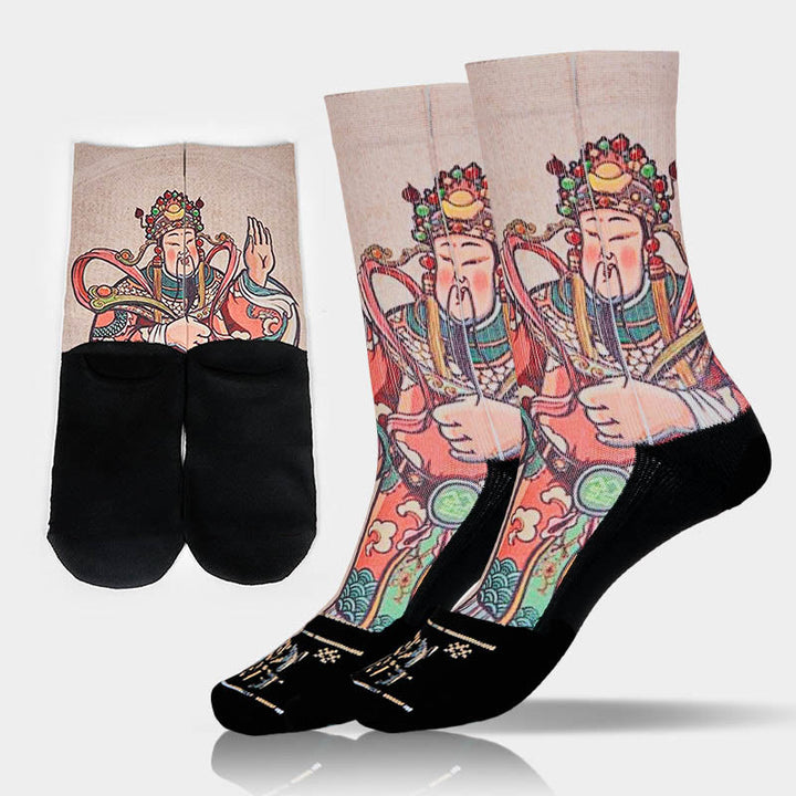 Buddha Stonesカジュアル富貴神如意柄マイクロクルーソックスメンズレディースユニセックス - リネン - ML（米国サイズ 7.5-12、EU40-45、UK/AU7-11.5、アジアサイズ 25.5-28.5cm） - image 10