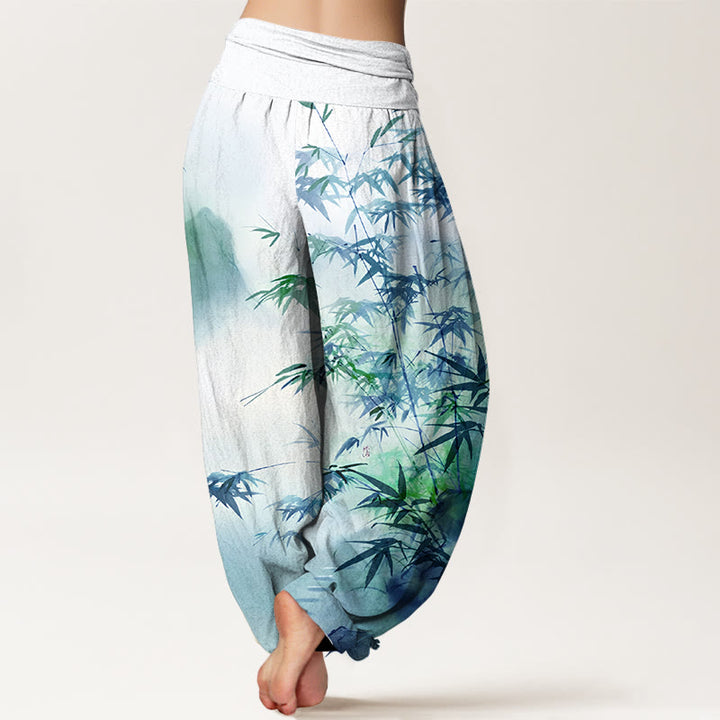 Buddha Stonesピュアコットン 竹の葉 山柄 レディース 伸縮性ウエスト ハーレムパンツ - image 9
