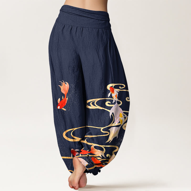 Buddha Stones純綿 鯉鯉水波紋柄 レディース 伸縮性ウエスト ハーレムパンツ - image 6