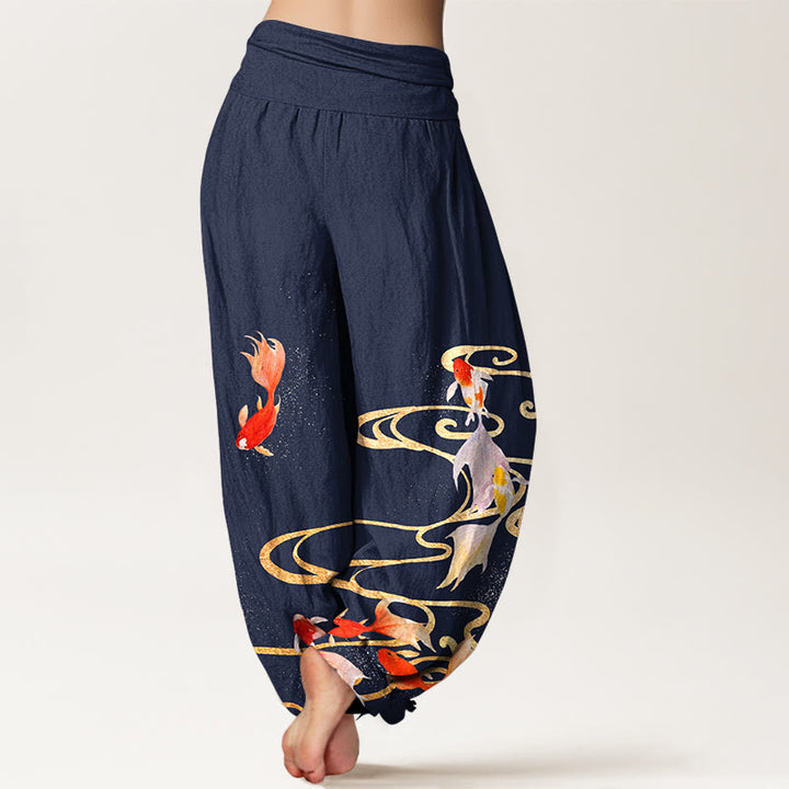 Buddha Stones純綿 鯉鯉水波紋柄 レディース 伸縮性ウエスト ハーレムパンツ - image 6