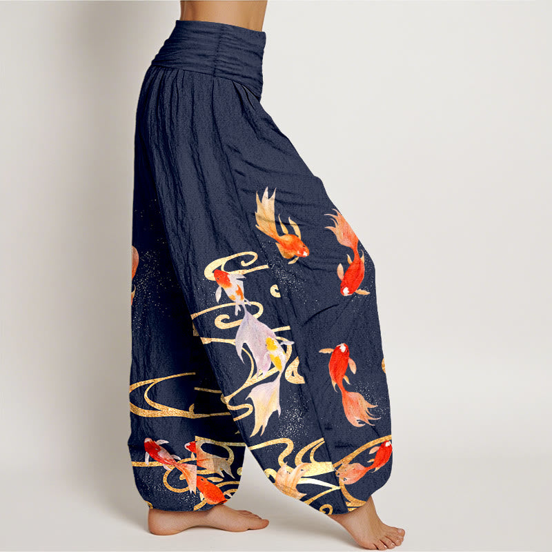 Buddha Stones純綿 鯉鯉水波紋柄 レディース 伸縮性ウエスト ハーレムパンツ - image 7