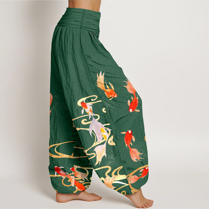Buddha Stones純綿 鯉鯉水波紋柄 レディース 伸縮性ウエスト ハーレムパンツ - image 10