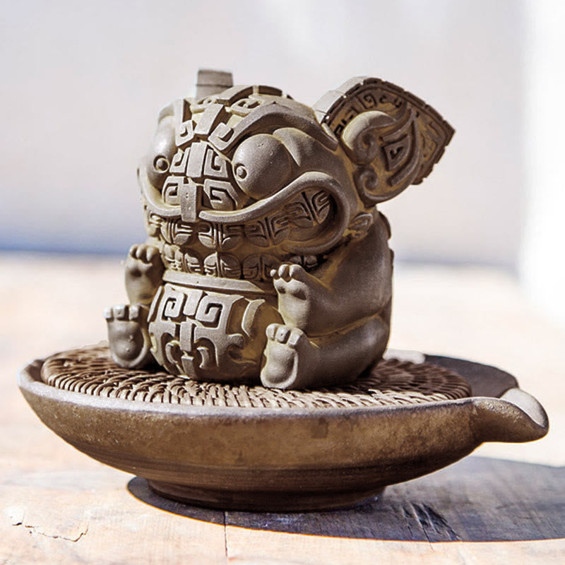 Buddha Stones手作り 金 呑み込み獣 鉄粉 錆 鋳造 樹脂 像 室内装飾 - image 8