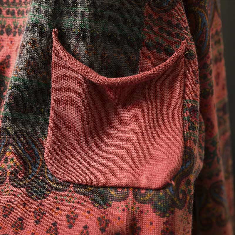 Buddha Stones秋の植物 花柄 クルーネック 長袖 レディース コットン セーター ポケット付き - image 7