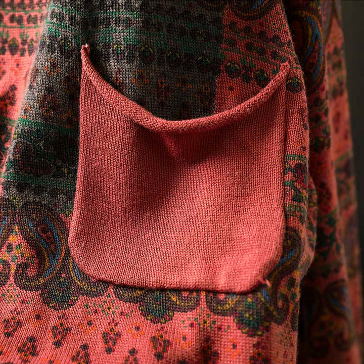 Buddha Stones秋の植物 花柄 クルーネック 長袖 レディース コットン セーター ポケット付き - image 7