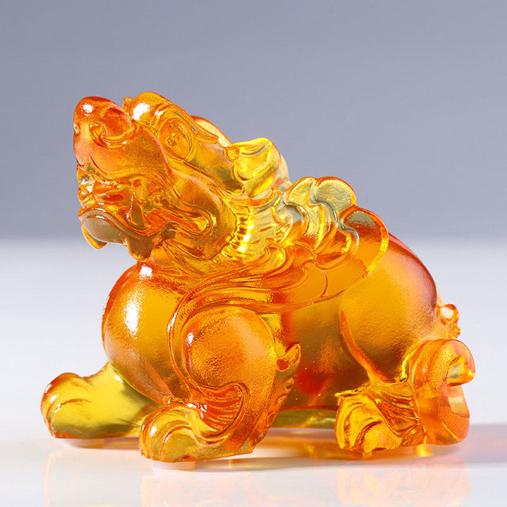 Buddha Stones瑠璃水晶PiXiu富と幸運 家の装飾 - 黄色の雌PiXiu（右前）8.5×5×7.5 cm - image 10
