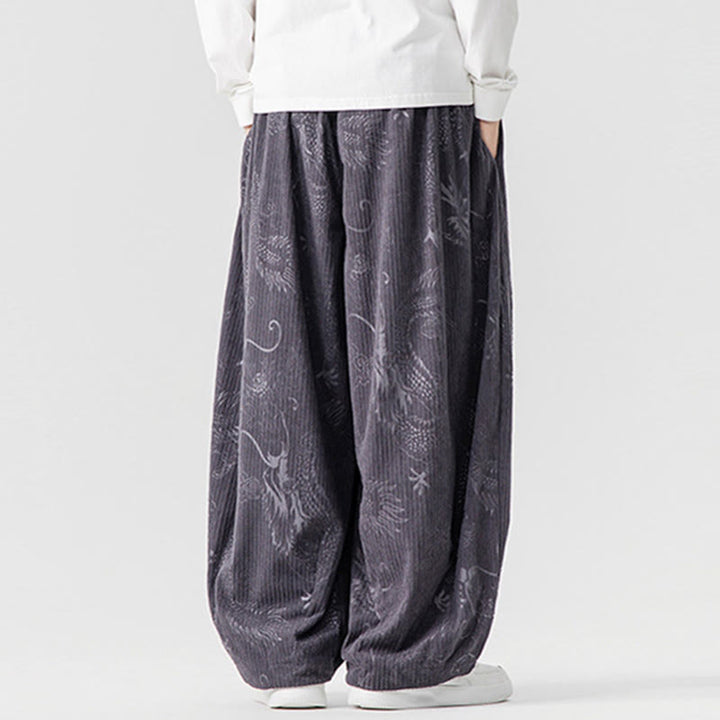 Buddha Stones冬 龍 鳳凰柄 コットンコーデュロイ メンズ ハーレムパンツ ポケット付き - image 28