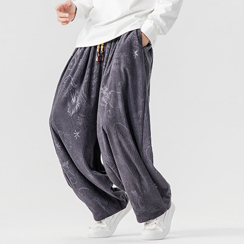 Buddha Stones冬 龍 鳳凰柄 コットンコーデュロイ メンズ ハーレムパンツ ポケット付き - image 29