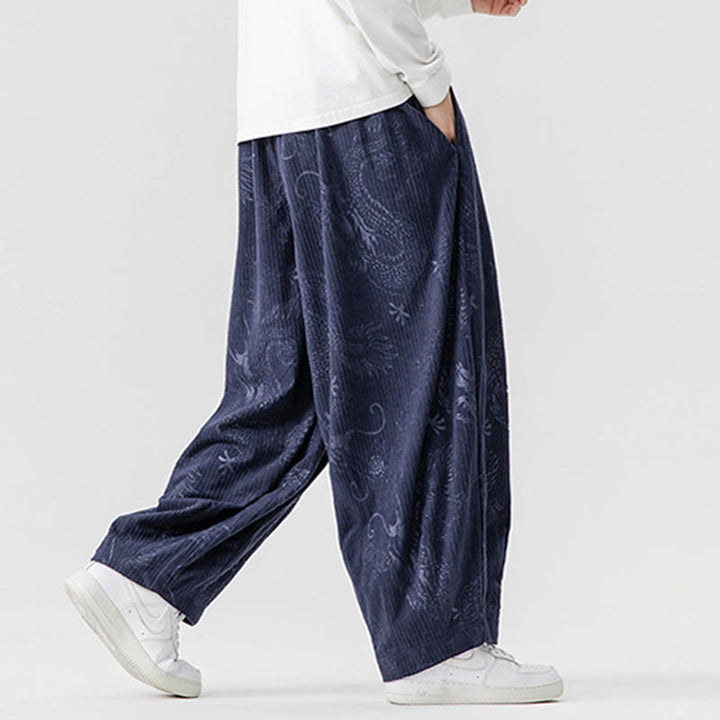 Buddha Stones冬 龍 鳳凰柄 コットンコーデュロイ メンズ ハーレムパンツ ポケット付き - image 21