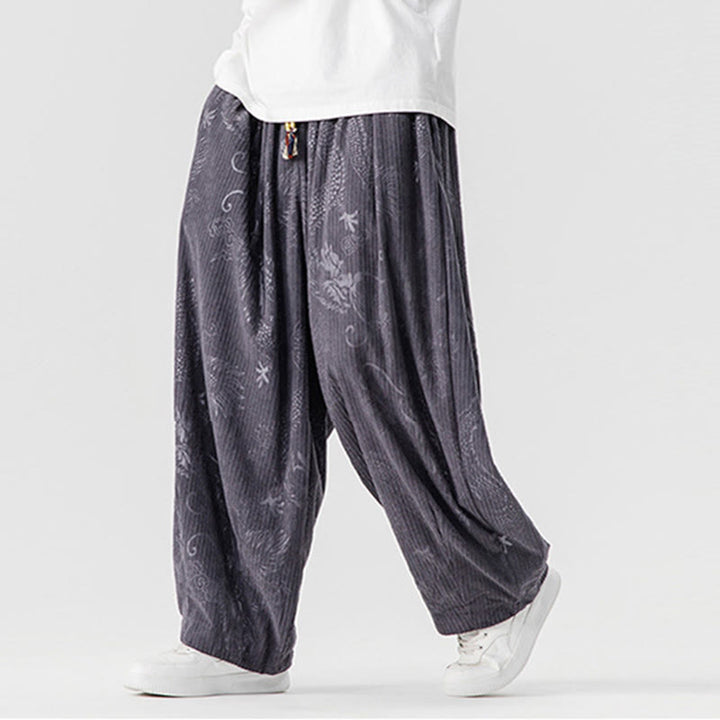 Buddha Stones冬 龍 鳳凰柄 コットンコーデュロイ メンズ ハーレムパンツ ポケット付き - image 27