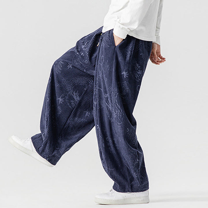 Buddha Stones冬 龍 鳳凰柄 コットンコーデュロイ メンズ ハーレムパンツ ポケット付き - image 23