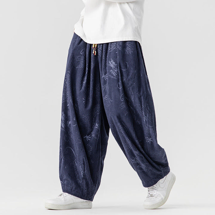Buddha Stones冬 龍 鳳凰柄 コットンコーデュロイ メンズ ハーレムパンツ ポケット付き - image 20