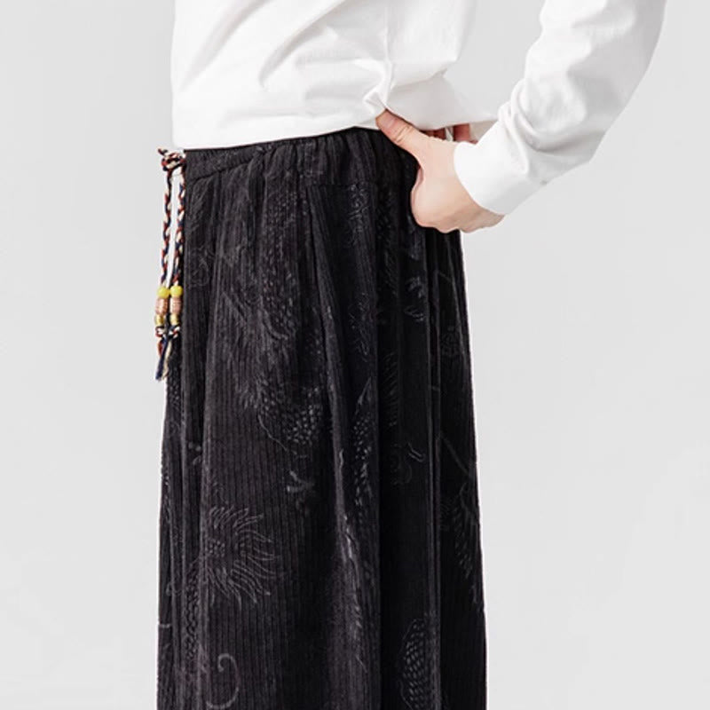 Buddha Stones冬 龍 鳳凰柄 コットンコーデュロイ メンズ ハーレムパンツ ポケット付き - image 38